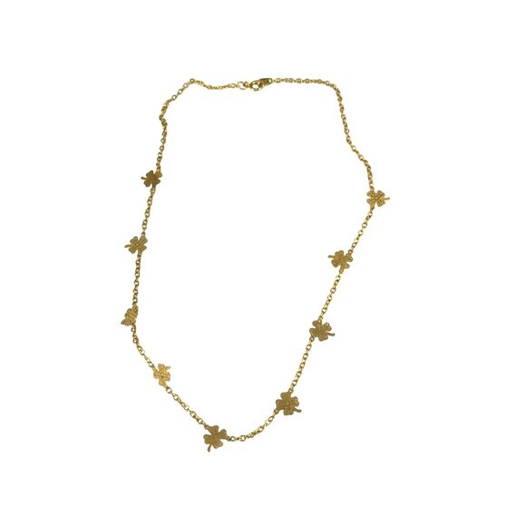 Gold Clover Leaf Chain Necklace With Delicate Floral Charms 18" Length For Women - Picture 3 of 8